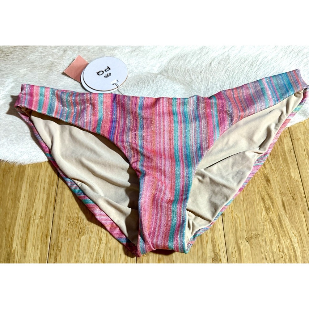 PQ swimsuit bottoms Rainbow shimmer‎ Basic Ruched Full size Large NWT